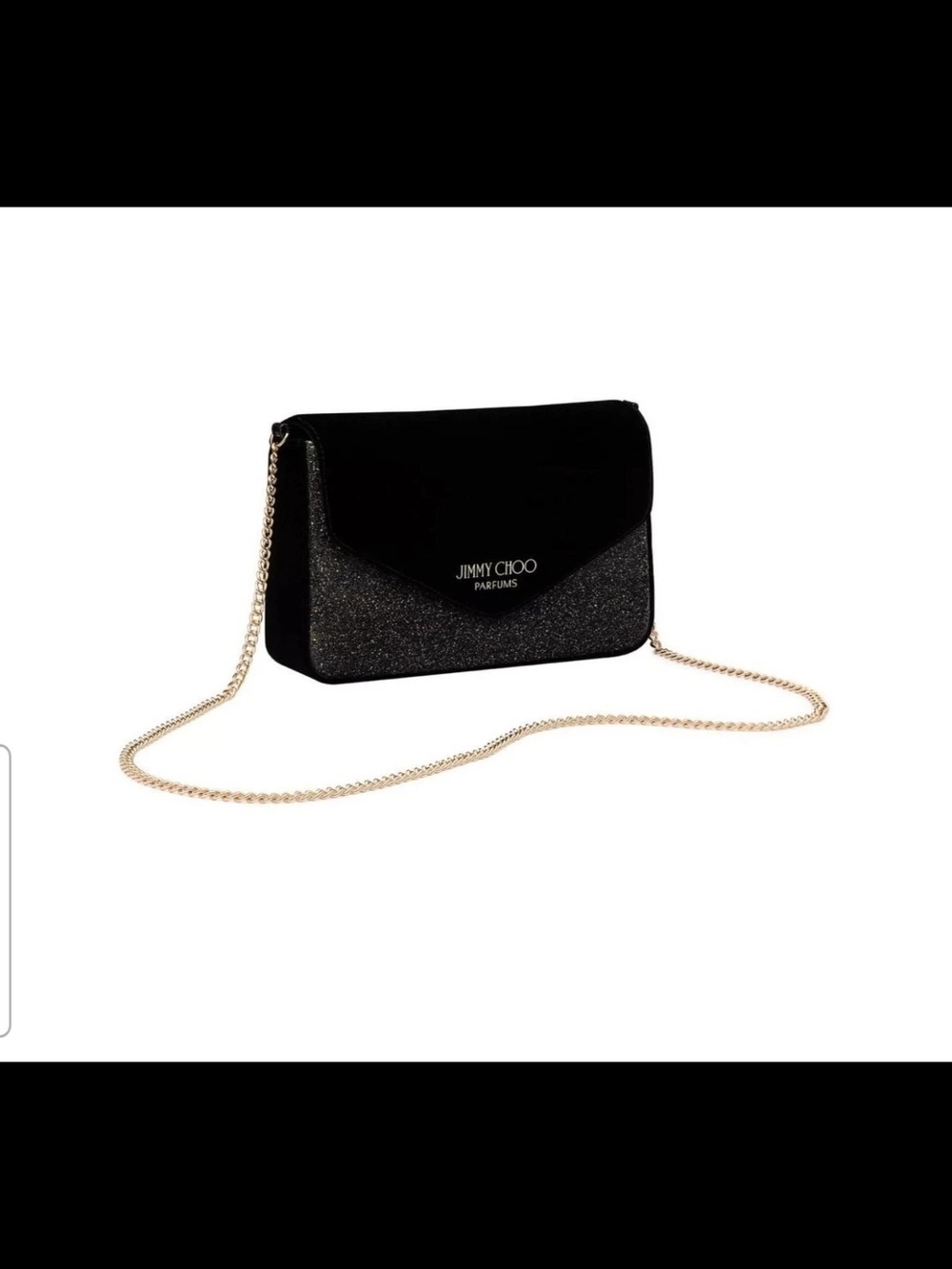 Jimmy Choo Black Glitter Crossbody with Gold Chain